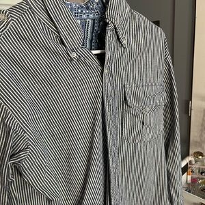 MENS blue and white striped button up jacket size medium/large** GREAT CONDITION